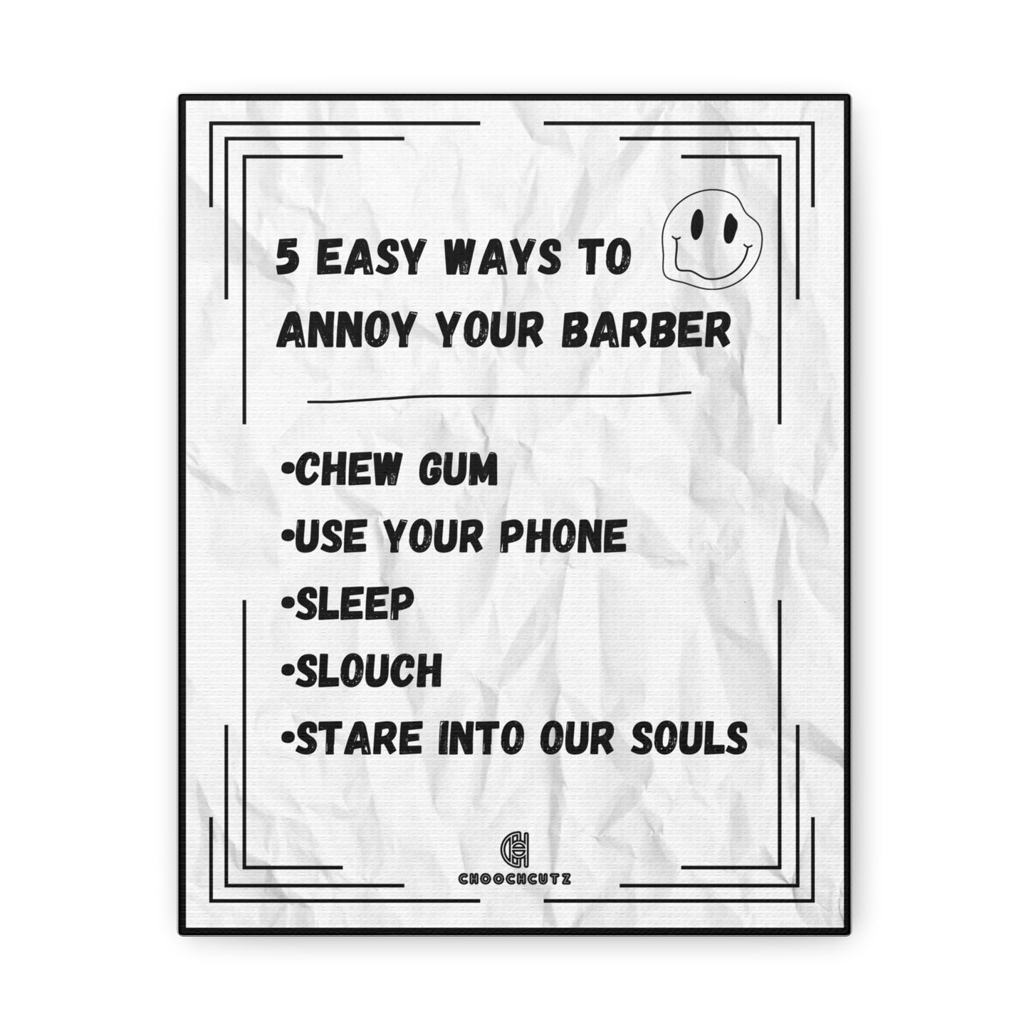 Barber Jokes Canvas for Barbershop Decor "5 easy ways to annoy your barber"